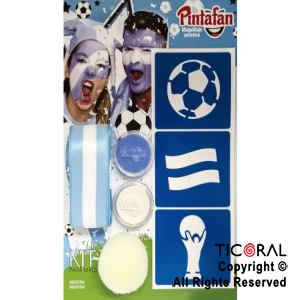 KIT PARA MAQUILLAJE ARGENTINA ACUA 2 COLORES+PINCEL+STENCIL AUTOADHESIVO 650-09 x 1